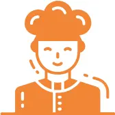 icon of a smiling person in a chef hat and uniform, representing aspiring pastry chefs who want to start a professional career in baking and pastry arts