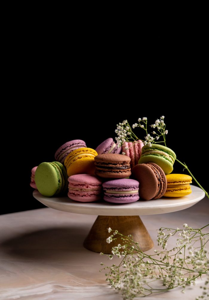 Classic French macarons showcasing smooth creamy pastry fillings